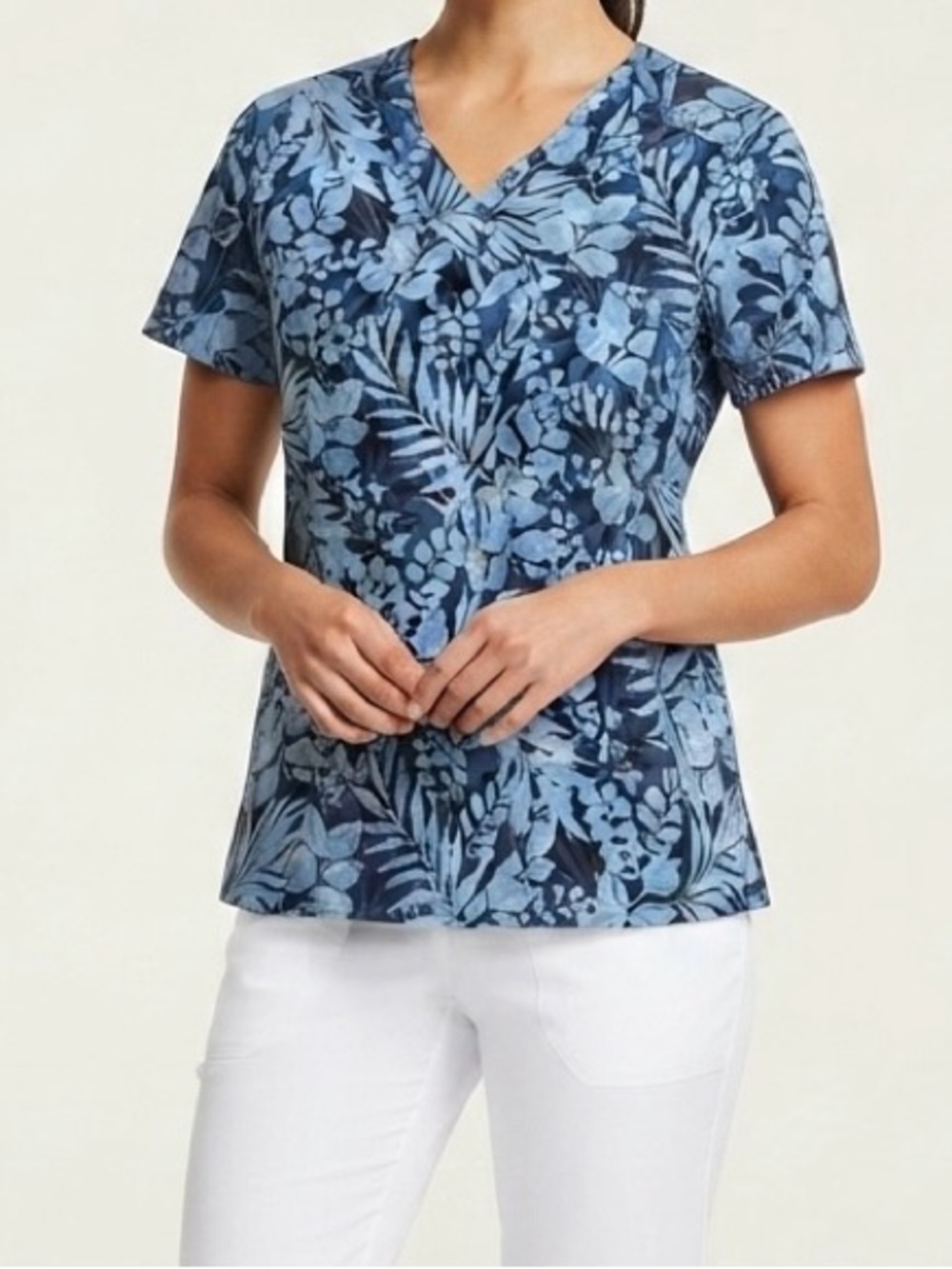 Butter Soft • Blue Floral V-Neck Short Sleeve Medical Scrub Top